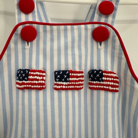Southern Taters Blue Stripe Americana Bubble Jon Jon Romper 18 Months Baby Boy - Picture 3 of 7